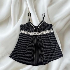 Studio Donatella black stripped lace babydoll cami tank top y2k vintage grunge