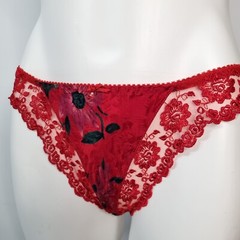 VTG 90’s Silkscreen Lace 100% Silk Red Floral Bikini Panties High Cut Sz 6 M