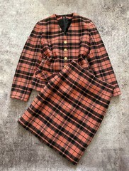 Expressions Plaid Wool Blend Skirt Suit 2 Piece Vintage 90s Academia S M