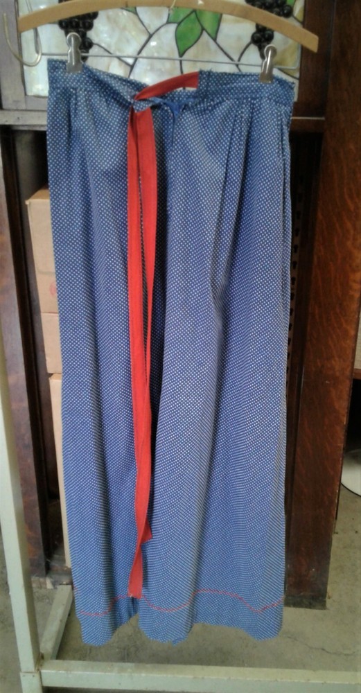 Vintage Blue White Polka Dot Pioneer Zipper Skirt with Red Sash Tie Bicentennial