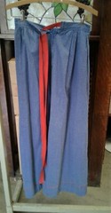 Vintage Blue White Polka Dot Pioneer Zipper Skirt with Red Sash Tie Bicentennial