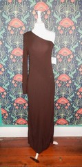 Vintage Y2K Chocolate Brown One Sleeve Shoulder Crystal Maxi Cocktail Dress