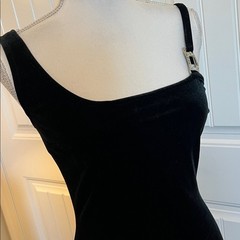 Vintage Y2K 90s Jessica McClintock Black Velvet Dress Gown Rhinestone 7/8 Small