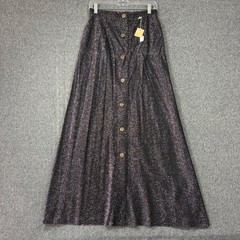 Vintage Rainbow Metallic Glitter Maxi Skirt Black Button Front High Waist 10 NEW