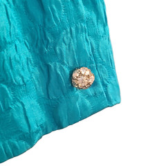 Vintage 80s AJ Bari Silk Teal Low Back Dress Sequence Rhinestone Puff Sleeve 8