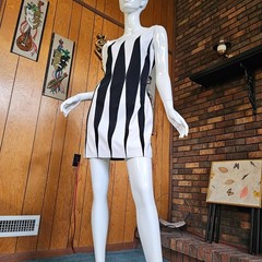 Vintage 80s New Wave Op Art Harlequin Geo Color Block Mini Party Shift Dress S
