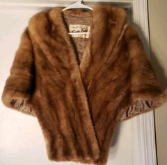 Feuer Furs Chicago Custom Mink Fur Caplet Wrap Shawl Jacket with Satin Cherries
