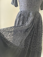 True Vintage 1950’s L’Aiglon Black Party Dress Full Skirt Silk Crepe & Lace S