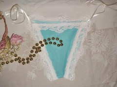VTG Silky CHIFFON NYLON DBL 100% SKY BLUE OPAQUE SHEER STRING BIKINI PANTIES S