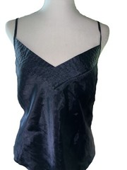 Vtg Lane Bryant Camisole Second Skin Satin Tank Top Pleats Navy Blue 22 24 3X