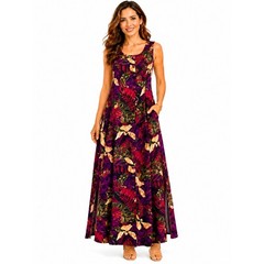 Vintage 90s Bentley Tropical Floral Maxi Dress Rayon Purple Red Green Size 12