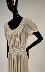 1930’S CREME SILK CHIFFON PUFF SLEEVE NIGHT GOWN PEIGNOIR SET W LACE INSERTION