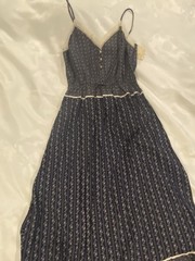 JCPenney navy cotton sun dress spaghetti straps floral lace prairie NWT Large