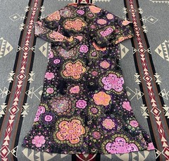 Vintage Psychedelic Floral Prairie Maxi Dress 60s 70s S/M T47