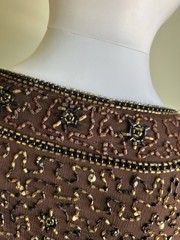 Vintage Stenay 100% Silk Beaded Sequin Jacket Women’s L Brown Art Deco Evening