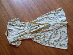 Vtg Yellow/Blue Floral Midi Sun Dress Size 12 1980s Lace Collar Cottagecore