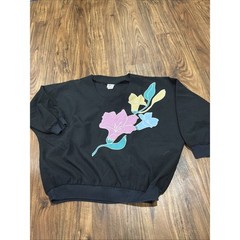 70s 80s Vintage Black blouse Pink Blue Yellow Flowers Lightweight