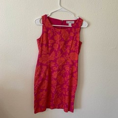 Vintage sleeveless floral dress – bold floral pattern – hot pink and orange