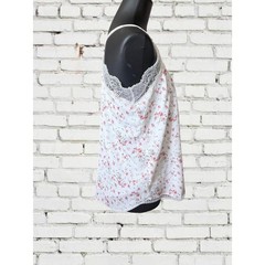 Heyson Cami Top Womens Small White Pink Floral Lace Trim V-Neck Adjustable Strap