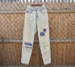 Vintage 80s light acid wash jeans patches ripped knees retro Zena 25 x 31.5