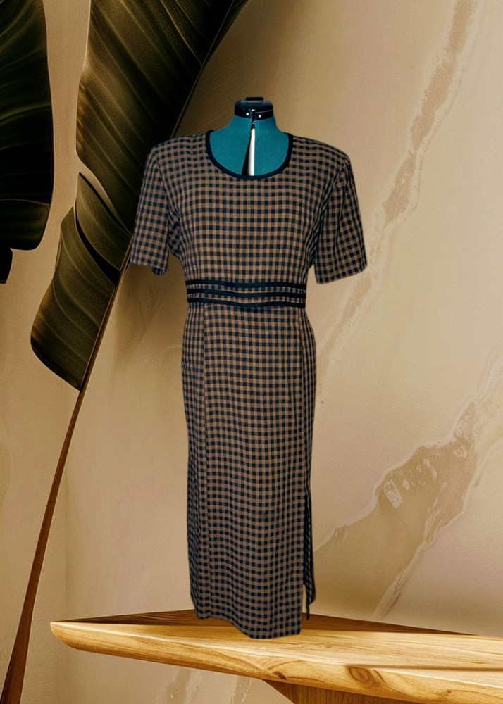 VTG COCO BIANCO Black Brown GINGHAM Dress Adjustable Tie Waist Women’s PLUS 18