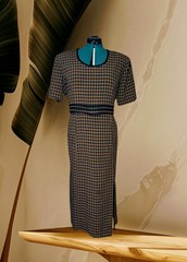 VTG COCO BIANCO Black Brown GINGHAM Dress Adjustable Tie Waist Women’s PLUS 18