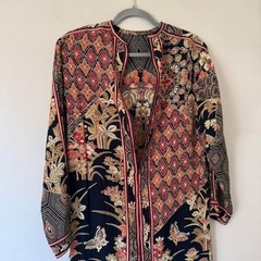 Vintage 1960s / 70s Leonard Paris Dress black orange red geometric floral