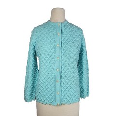 Vintage 60s Aqua Popcorn Bobble Knit Cardigan Sweater M Coquette Cottage