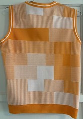 VINTAGE DALTON, UNISEX POLYESTER ORANGE PATCHWORK PLAID VEST, 41″ CHEST