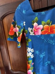Ui Maikai Hawaiian Luau Maxi Dress Small Blue Pink Flower Barkcloth 60s