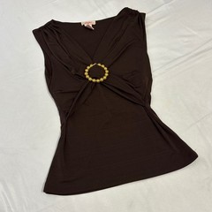 CANDIES super elegant vintage Y2k brown draped top with gold metal detailing