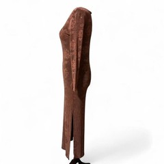 vintage brown floral jacquard print stretchy slit maxi dress club 21 Size L