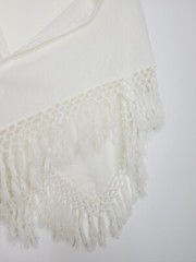 Vintage 1960s Women’s Ivory Knit Shawl Fringe Acrylic Wrap 64×38