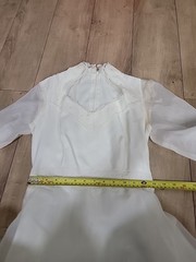 VTG’70s JCPENNEY Off White Organza/Prairie Pioneer Wedding Dress/Long Sleeve