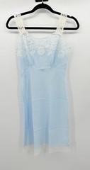 LADY LYNNE FULL SLIP DRESS Nylon Blend Blue With White LACE Thick STRAPS Sz 32?