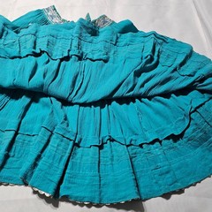 Vintage Fayes Creation Patio Fashions Turquoise Silver Rickrack Skirt Set 2958