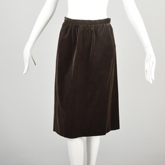 Small 1970s Halston Brown Velvet Two Piece Set Vest and Skirt Button Up Vest