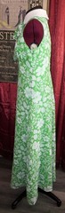 1960s 1970s Green/White Floral Maxi Dress with Large Neck Tie XS/S