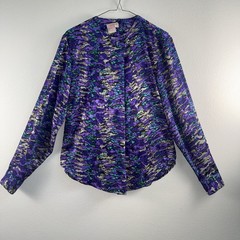 Vintage Tess Paris Milano 80s Secretary Blouse Size 8 Abstract Animal Print Top