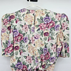 Vtg 80s Cottagecore Floral Lace Collar Midi Dress Size 6P Belted Shoulder Pads