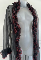 Vtg 1970s ‘80s SILVER ROSE 🌹 Sheer Nylon Black Red Ruffle Long Robe Lingerie
