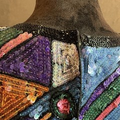 Vintage Judith Ann Creations Small Sequin Beaded Silk Geometric Black 80’s-90’s