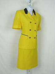 VTG 1980s HARVE BERNARD YELLOW SIZE 4 SKIRT & JACKET SUIT LINEN RAYON BLEND