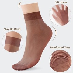 Women’s Everyday Sheer Ankle Nylon Soft socks – 9 Pairs 20D One Size Coffee