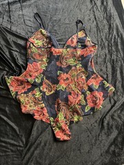 Vtg Victorias Secret Blue Bodysuit Sz Medium Floral Teddy Gold Label 90s