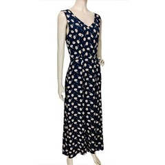 VTG 90s Nostalgia Black Floral Sleeveless Button-Down Grunge Prairie Maxi Dress