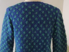 VINTAGE 50s 60s HAND KNIT MOD BLUE GREEN WOOL MOHAIR SWEATER HUGE LUCITE BUTTONS