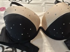 VTG Ambrielle Extreme PushUp UW Solid Black/Tan (Ivory) Rhinestones NWT Sz 38C