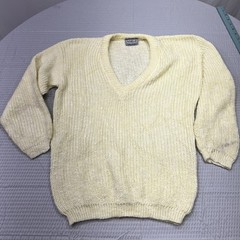 Vintage Bright Yellow Knit Cardigan Sweater Adele Made USA 100% Acrylic