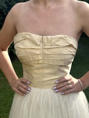 Vintage 50s S Strapless cotillion party Prom dress long Ivory Tulle